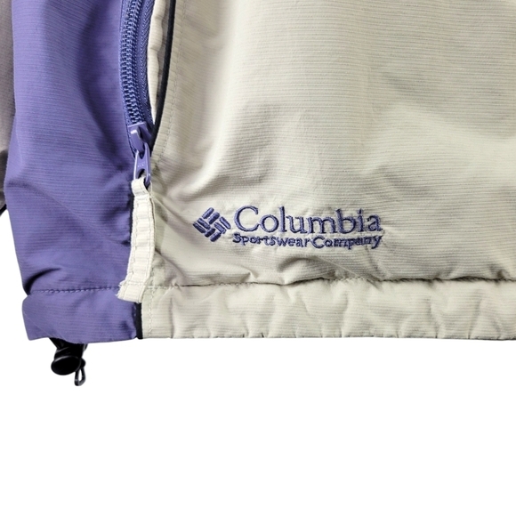 Columbia Women's Size L Hooded Midweight Full-Zip Rain Jacket Purple & Off White - Picture 3 of 12